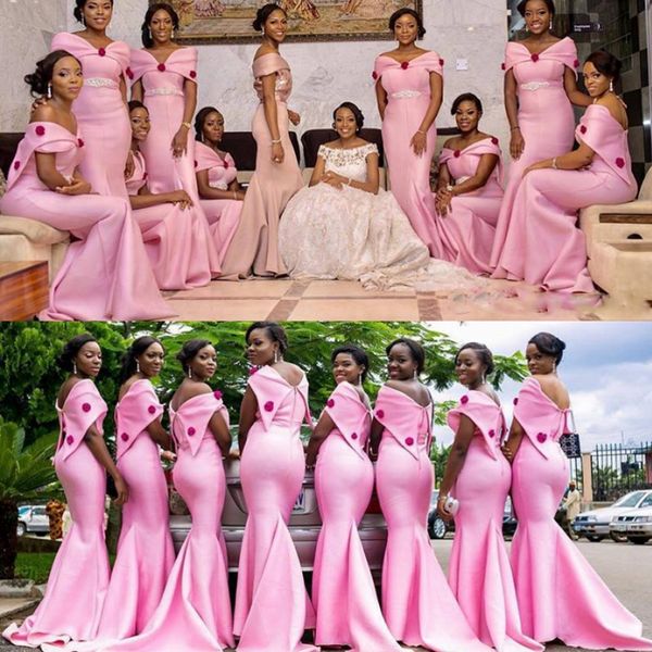 Vestidos de dama de honra longos cor-de-rosa lindos para cetim do casamento plus tamanho empregada de honra vestidos de honra sereia vestidos de dama de honra personalizados