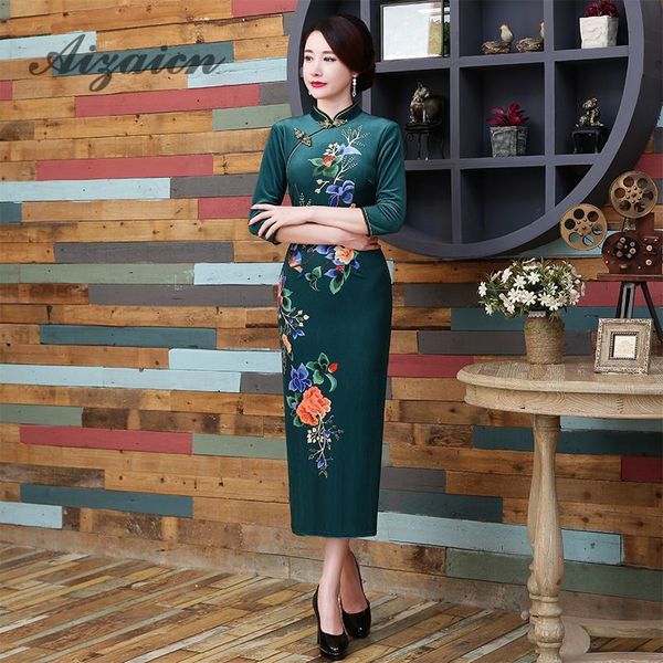 

traditional chinese dress silk cheongsam qipao long evening dresses robe chinoise women designer qi pao vestido oriental wedding, Red