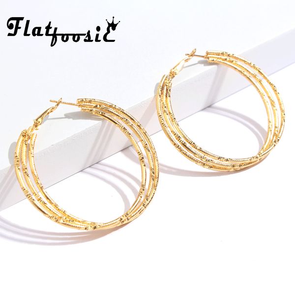 

flatfoosie big round circle hoop earrings 2018 fashion punk 3 layers 50mm gold color statement earring for women jewelry brincos, Golden;silver