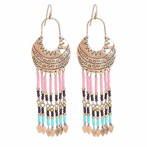 

bohemia ethic style handmade tassel earrings exquisite original design geometric metal beads long dangle women girls gift jewelry