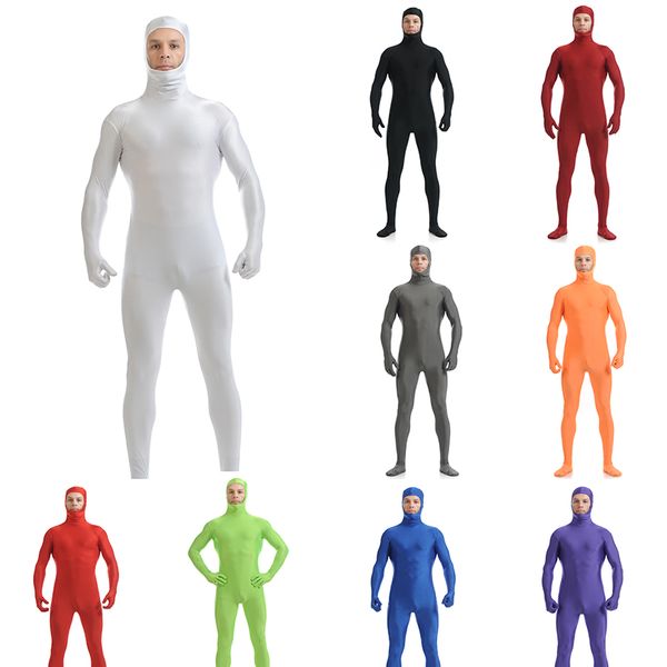 

24h 2018 full body open face lycra spandex zentai suit pure color skin-tight halloween party unitard customize plus size, Black