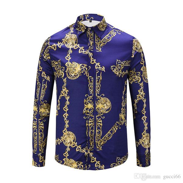 

2018 new fashion retro 3d men shirt rose floral print shirts luxury casual harajuku shirts long sleeves men's medusa shirts, White;black