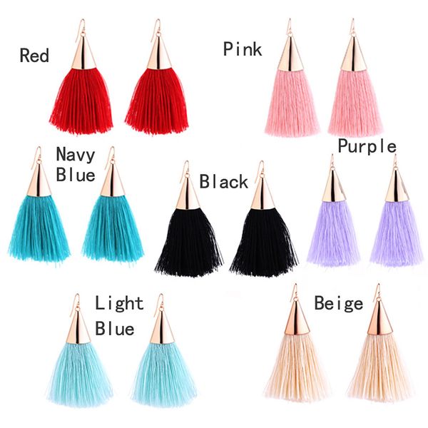 

sexemara 7 colores bohemia larga borla pendientes oro gota pendiente pendientes franja borla pendientes para las mujeres étnicas joyas, Golden