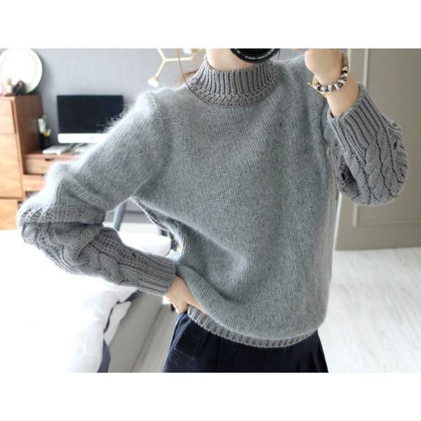 Compre Suéter Holgado De Manga Larga De Mujer De New Autumn Suéter Simple De Cuello De Tortuga Gris Tops De Jersey De Punto De Marea Casual A 2819