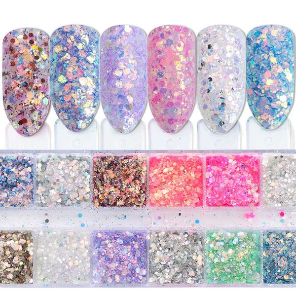 

1case nail glitter hexagon sequins powder dust iridescent flake holographic shining paillette nail art manicure decoration jit-1, Silver;gold