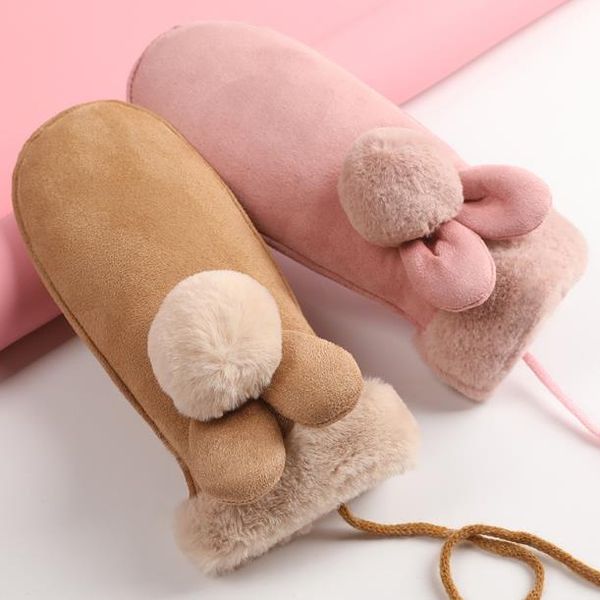 

sell mittens ladies winter suede velvet and thick neck cycling bag fingers warm students lovely, Blue;gray