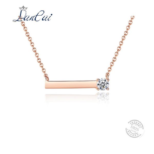 

lancai brand simple style tiny cubic zirconia genuine sterling silver necklaces rose gold plated for women pendant fine jewelry