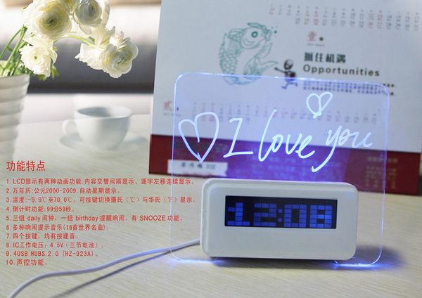 

authentic multifunctional asus fluorescent message board alarm clock electronic mute lazy clock creative usb extension