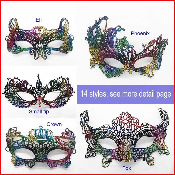 Rainbow Lace Crown Fox Half Eye Máscara Lady Mascarade Máscara de Halloween Máscara de Festa de Festa de Natal