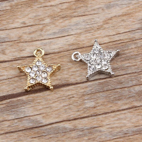 

100 pcs clear rhinestone star charms pendant silver & gold plated 13*14mm good for diy craft making, Bronze;silver