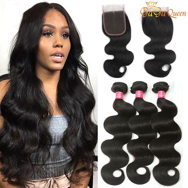 

Gaga queen brazilian body wave hair 3 bundle with 4x4 lace clo ure grade 8a lace clo ure with human hair bundle body wave, Black;brown