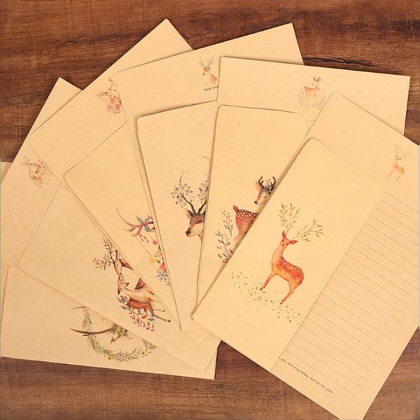

1set of 10 envelopes 10 letter paper diy envelope deer sweet retro envelopes kraft paper gift card supplier office supplies