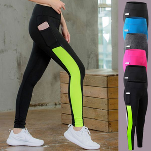 

высокая эластичная женщины йога брюки карманные леггинсы спорт женщины фитнес спортивные брюки быстро сухой женская бег брюки йога леггинсы, Black;white