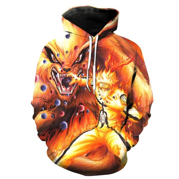 

fashion cool tail women naruto naruto casual hoodie print nine anime hooded 3d and digital men pullover ondbw, Black