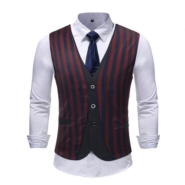 

mens classic vertical striped suit vest 2018 autumn new sleeveless waistcoat men colete masculino wedding business dress vests, Black;white