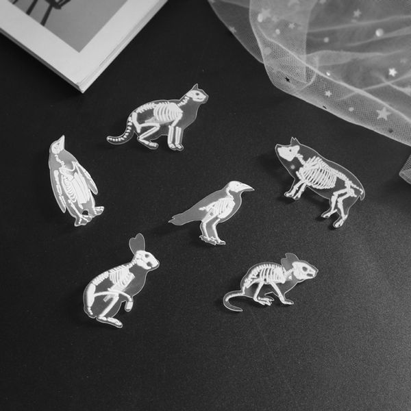 

gothic cartoon resin transparent skull skeleton animal cat bird brooch pins button pins jeans decoration fashion jewelry gift, Gray