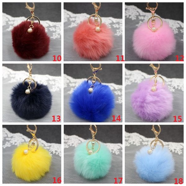 Faux Rabbit Fur Ball Pompon Keychain Gingillo Fluffy Pom Pom Pearl Portachiavi Donna Portachiavi per borsa Car Jewelry Gift 22 colori