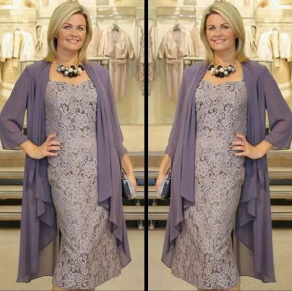 

tea length two pieces mother of the bride dresses with chiffon jackets sheath lace mothers dresses for wedding events prom evening gowns, Black;red