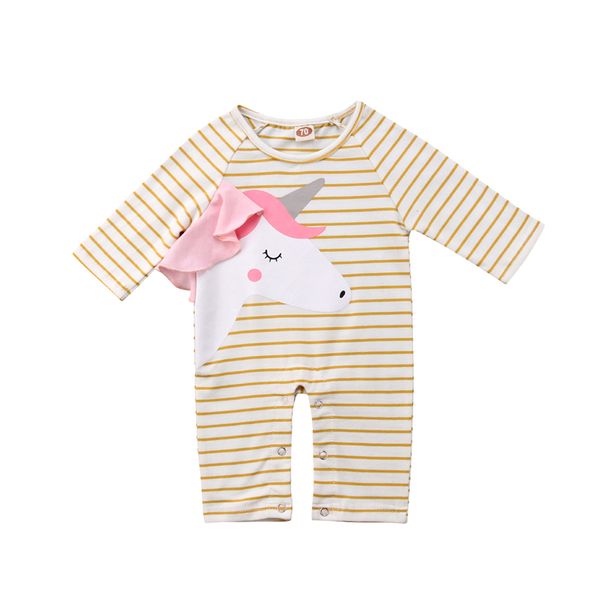 

newborn baby rompers unicorn baby girl clothes long sleeve romper stripe rompers jumpsuit outfits new girls cotton clothes 0-18m, Blue