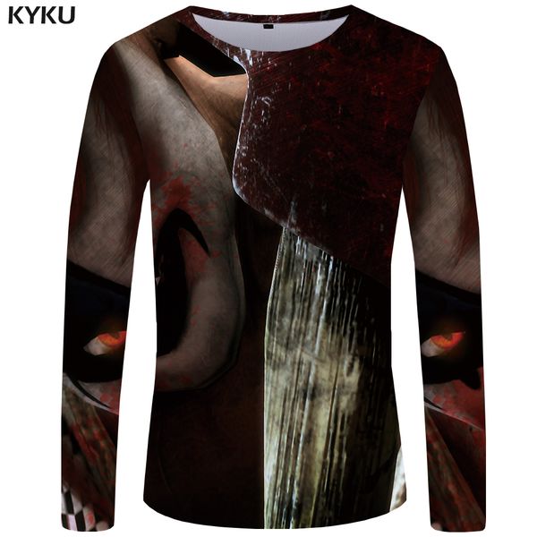 

kyku skull long t shirt men clown t-shirt punk rock clothes gothic eye 3d print t-shirt hip hop anime mens clothing casual, White;black