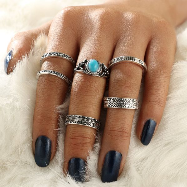

elephant knuckle rings for women punk animal fatima hand crown black stone totem rings set fashion jewellery, Golden;silver