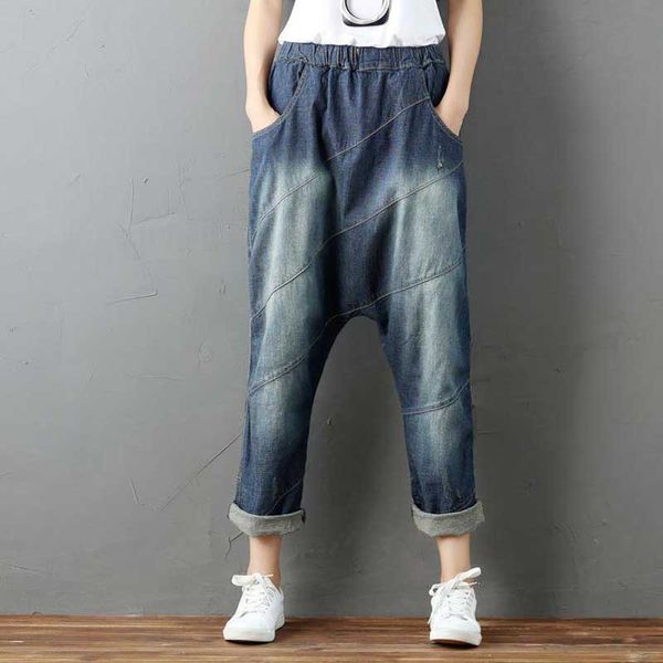 

new lady's jeans women's high waist pure cotton crotch pants, Blue