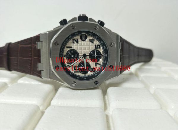 

luxury fashion watches offshore 42 mm 26470or.oo.a002cr.01 stainless steel case white dial quartz chronograph leather bands, Slivery;brown