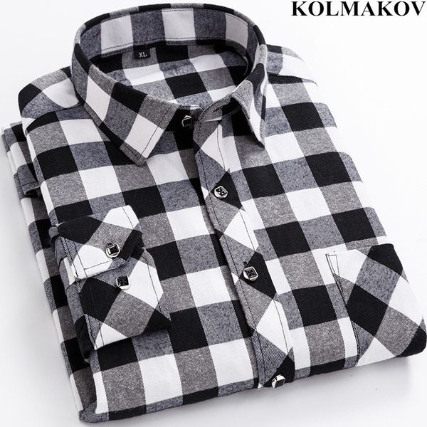 

kolmakov men's clothing 2018 new mens classic plaid shirts camisa social shirts long sleeved autumn dress homme men 4xl, White;black