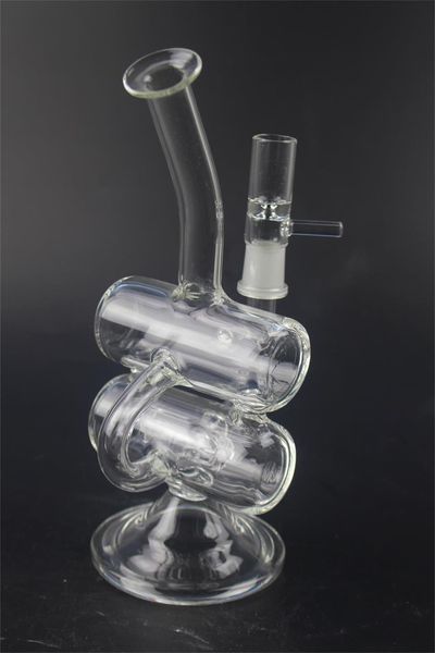 Bong in vetro doppio riciclatore da 8 pollici Bong Dab Rig Bong Pipa ad acqua Maschio Downstem Fondo spesso Triangolo Narghilè Bicchiere Bong Ciotola di vetro