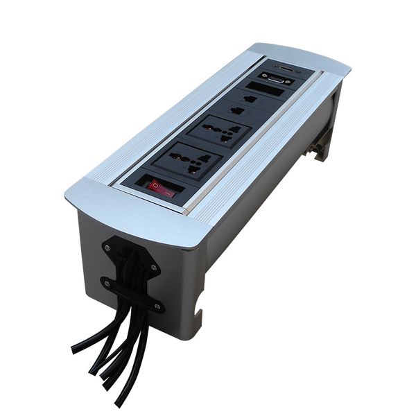

table socket with 2*universal power,network,vga,and hdmi manual flip up desksocket silver /black