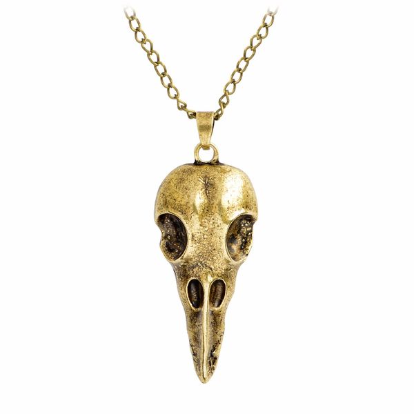 

nordic viking raven skull bird skull pendant necklace bronze silver metal crow head skull amulet rune men necklace fashion punk jewelry