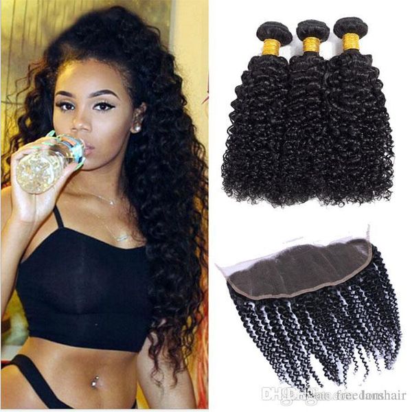 Brazilian Kinky Curly Hair Extensions With Lace Frontal Closure