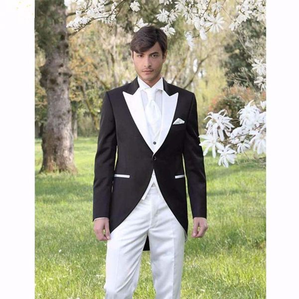 

2017 italian morning style gentleman men suit black and white groom tuxedos 3 piece mens wedding prom suits (jacket+pants+vest, White;black