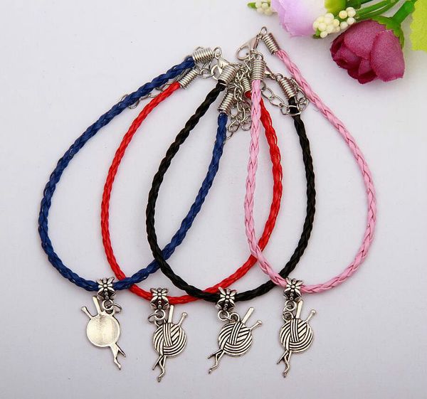 

горячие 50шт / много ancient silver knitting wool группа шарм подвеска 20 + 5см multicolor плетеный кожаный браслет веревочки женщин ювелирн, Golden;silver