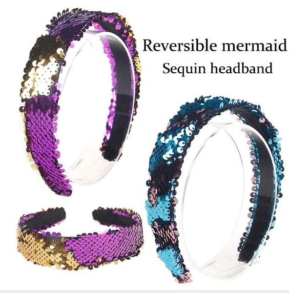 

reversible mermaid sequined headband sequins hair hoop sequined hair clasps 2018 new fashion hair jewelry 15 styles, Silver