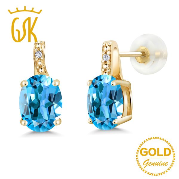 

gemstoneking 2.61 ct oval natural blue z white diamond stud earrings 10k yellow gold gemstone fine jewelry for women, Golden;silver