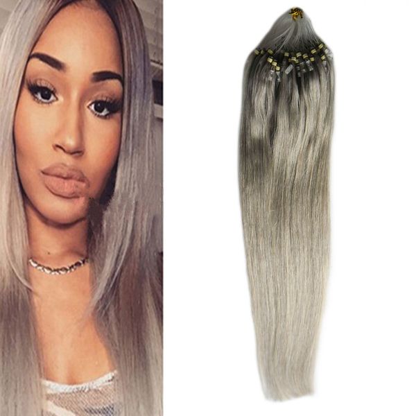 Virgin Brazilian Straight Silver Grey Hair Extensions Micro Loop