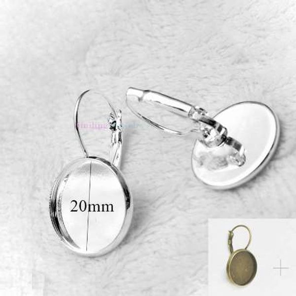 

50pcs cameo glass cabochon antique bronze silver plated french lever bezel blank earrings backs base for diy earrings, White