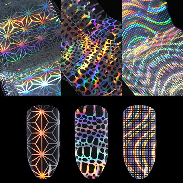 

holographic starry nail foil stickers laser grid wave snakeskin classical european rose phoenix holo nail art transfer sticker, Black