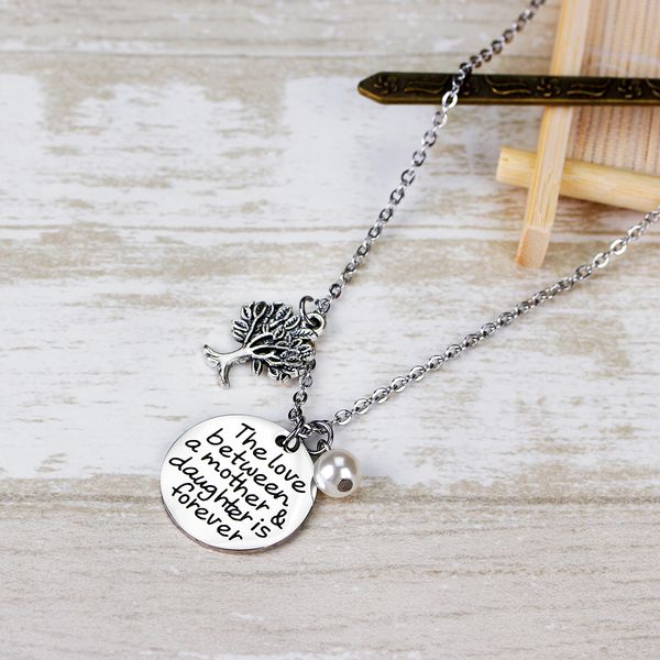 

stainless steel necklace for women girl pendant chain family gift jewelery"the love between a mother & danghter is forever, Silver
