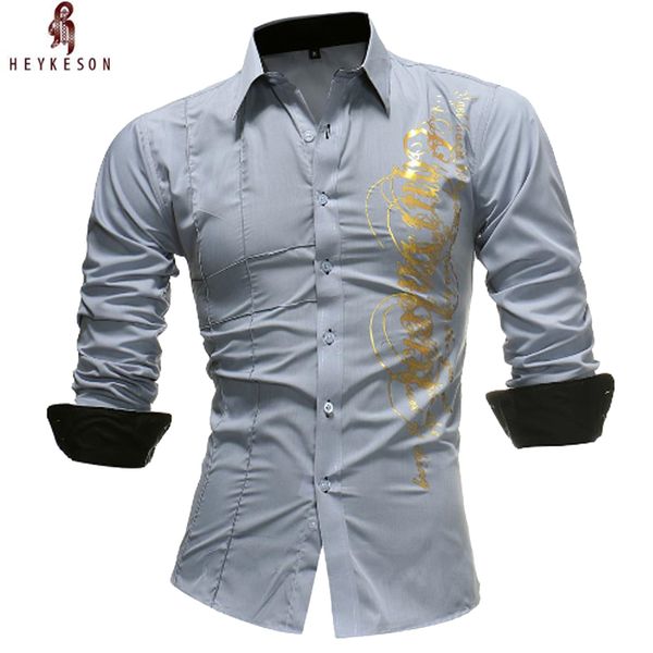 

heykeson men shirt 2018 spring new brand print men's slim fit dress shirt male long sleeves casual camisa masculina, White;black