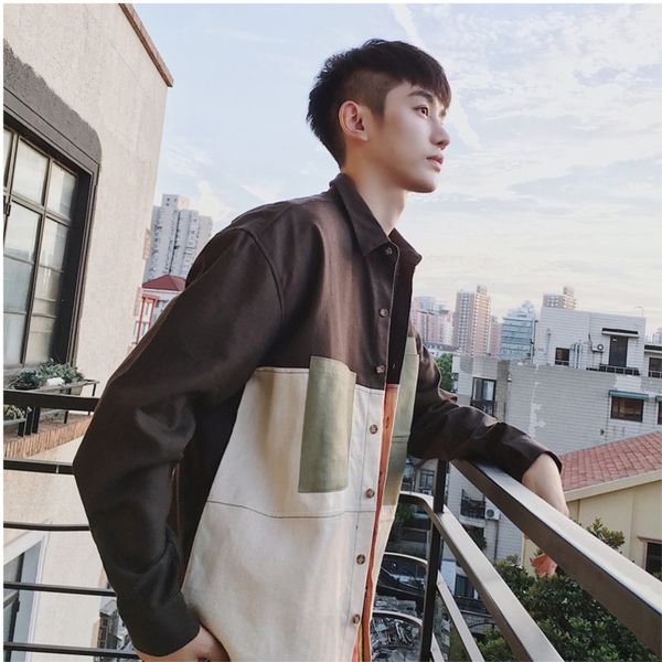 

2018 spring and summer new men's solid color simple long-sleeved casual shirt temperament business personality fashion, White;black