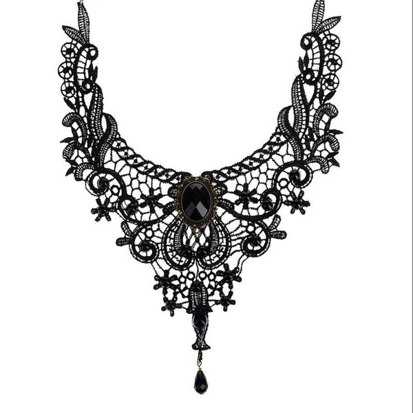 

black lace& beads choker victorian steampunk style gothic collar necklace gift, Silver