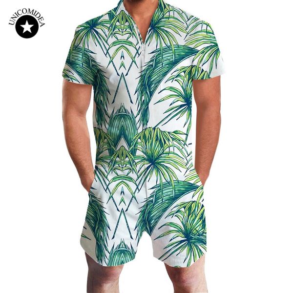 

2018 fashion romper men short sleeve male casual 3d printed slim fit jumpsuit cool hawaiian shorts/shirts trousers overalls, Gray
