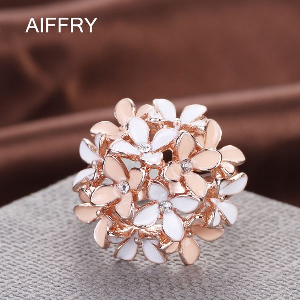 

aiffry clove rings 2016 jewelry pink flower fashion austrian crystal enamel rose gold rings for women anillos r2088, Golden;silver