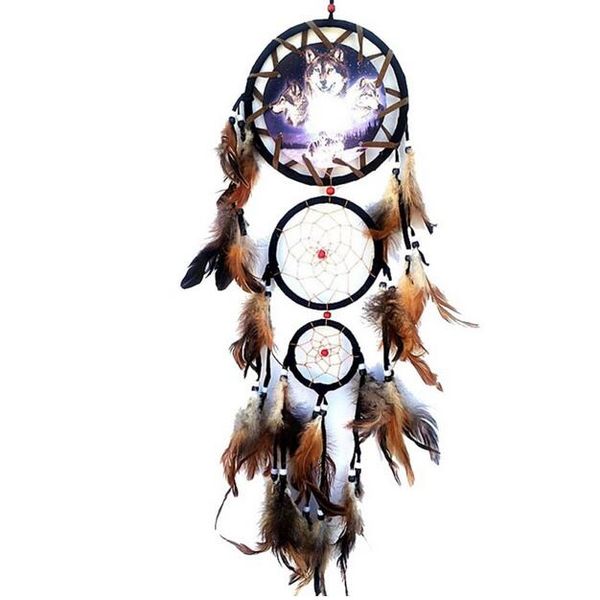 Neue handgemachte Dreamcatcher Windspiele Wolf Muster Feder Anhänger Traumfänger hängen Geschenk Home Dekoration Ornament GA127