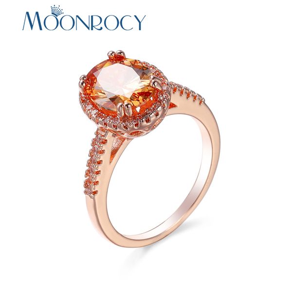 

moonrocy cubic zirconia rose gold color champagne crystal cz wedding rings oval jewelry wholesale for women gift drop shipping, Golden;silver