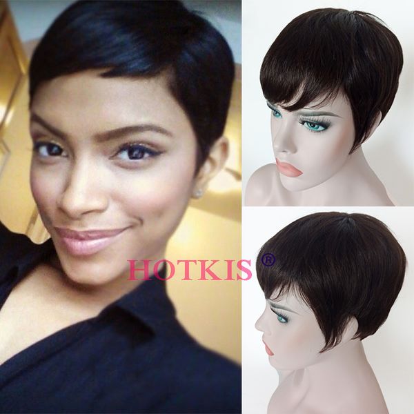 Hotkis Short Hair Wigs Human Hair Pixie Cut Wigs Brazilian Hair