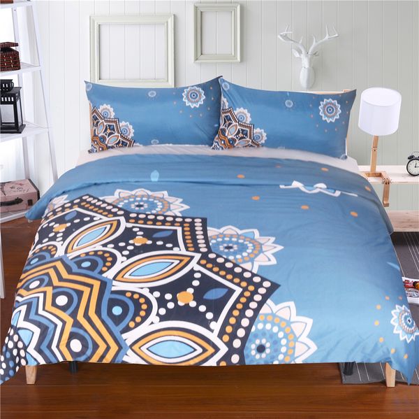 

cartoon fashion blue yellow flower bedding set usa au twin full  king bedclothes bohemia duvet cover soft pillowcase 3pcs