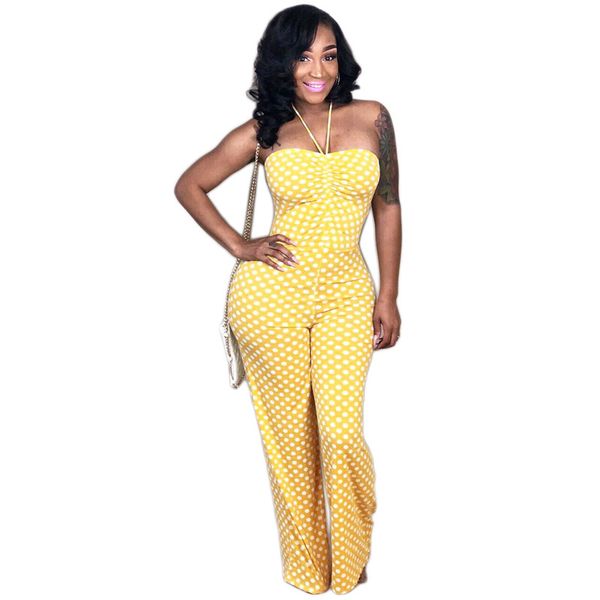 

sleeveless polka dot rompers womens jumpsuit elegant halter one piece wide leg jumpsuit overalls party jumpsuits clubwear, Black;white